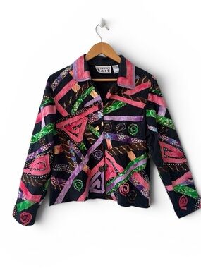 Keren Hart Art to Wear Patchwork Appliqué Boho Cotton Jacket Women’s M